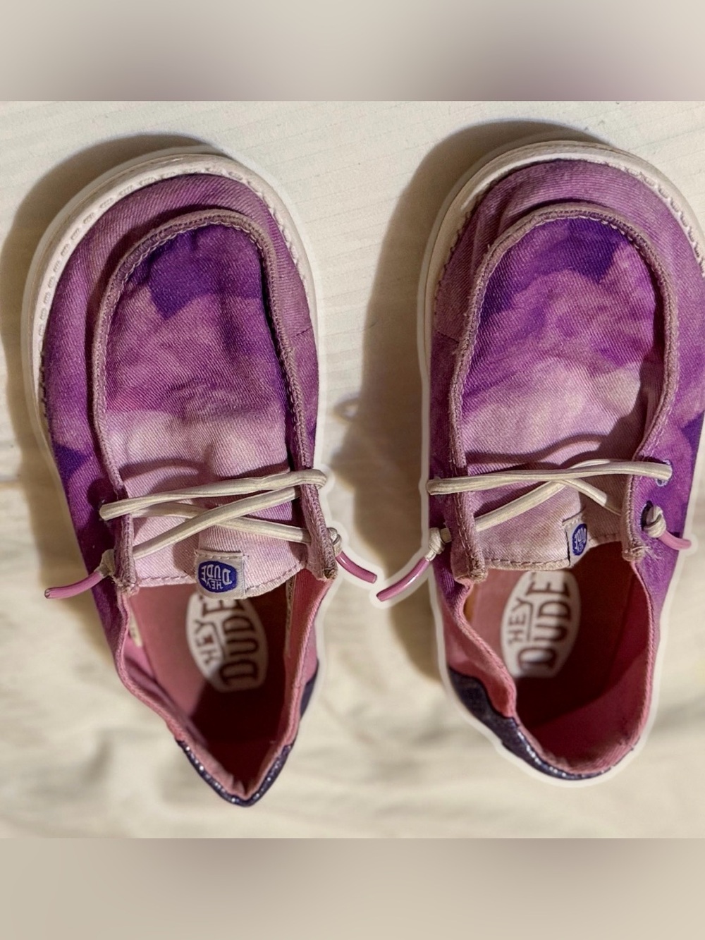 Hey Dude Kids Purple Tie-Dye Slip-On Sneakers with Pink Accents